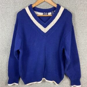 Gap Vintage ‘90’s Tildale Sweater Men’s L 100% Cotton Cricket Varsity Royal Blue